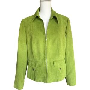 TRIBAL Green‎ Faux Suede Zip Up Collared Jacket Size 12